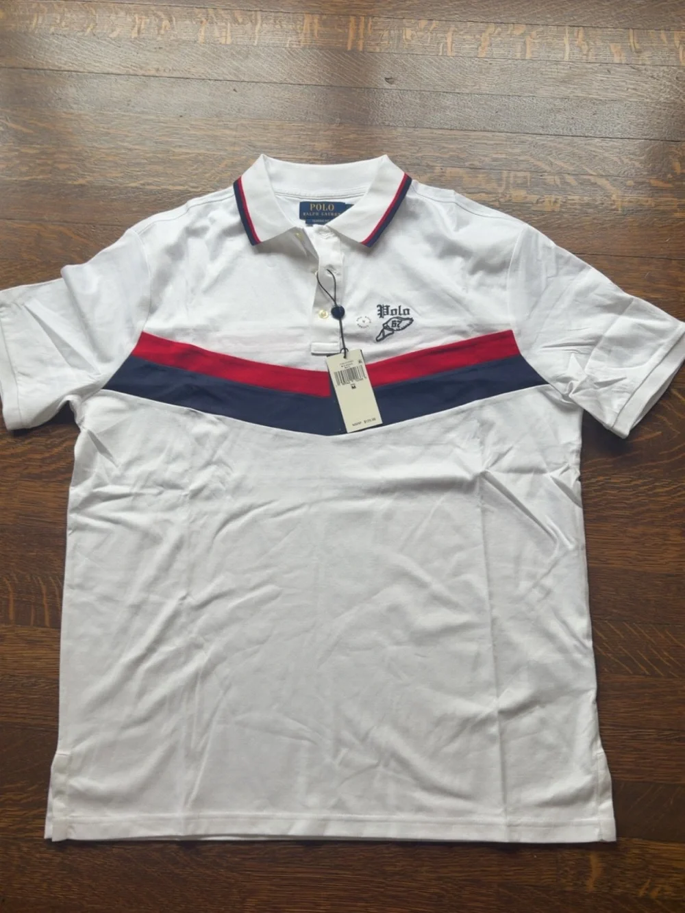 Ralph Lauren White Polo with Red and Navy Chevron Stripes